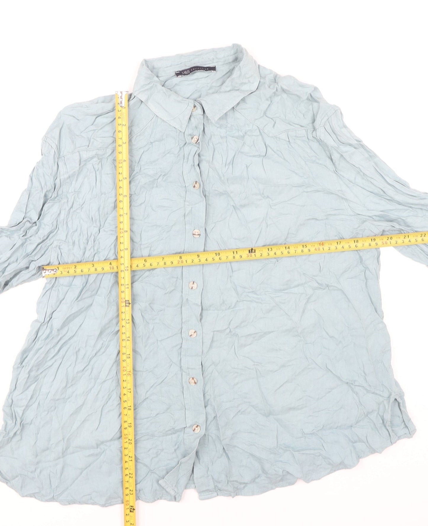 Marks and Spencer Women’s Blue Viscose Long Sleeve Button-Up Shirt Size 14
