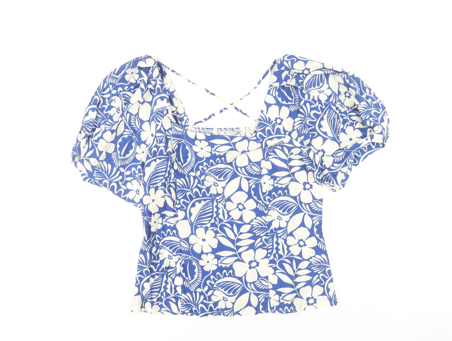 Tu Women’s Blue Floral Peasant Blouse Size 20 Puff Sleeve Summer Top