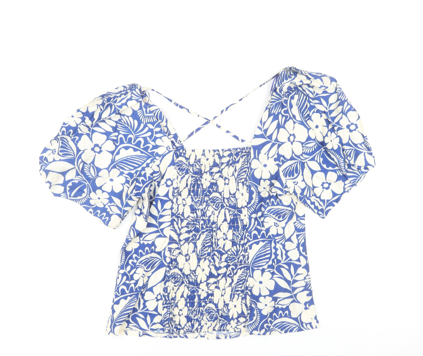 Tu Women’s Blue Floral Peasant Blouse Size 20 Puff Sleeve Summer Top