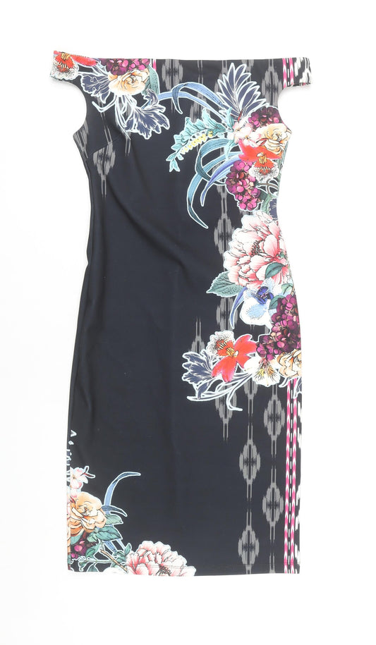 Next Women’s Multicoloured Floral Bodycon Dress Size 12 Off Shoulder