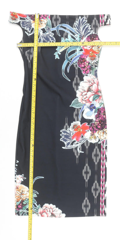 Next Women’s Multicoloured Floral Bodycon Dress Size 12 Off Shoulder