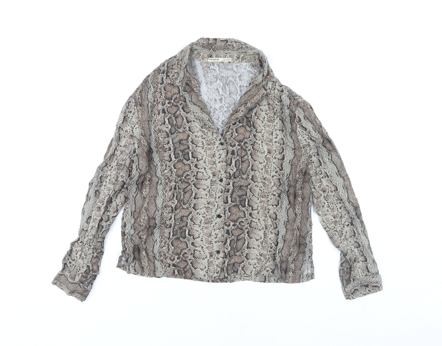 PULL&BEAR Women’s Brown Snake Print Viscose Blouse S