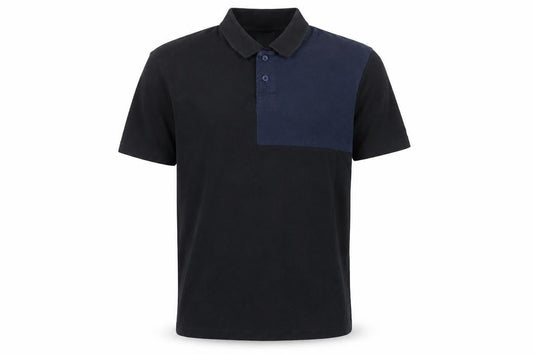 Front view of ASOS Men's Black Colourblock Polo Shirt, size M, Cotton Short Sleeve