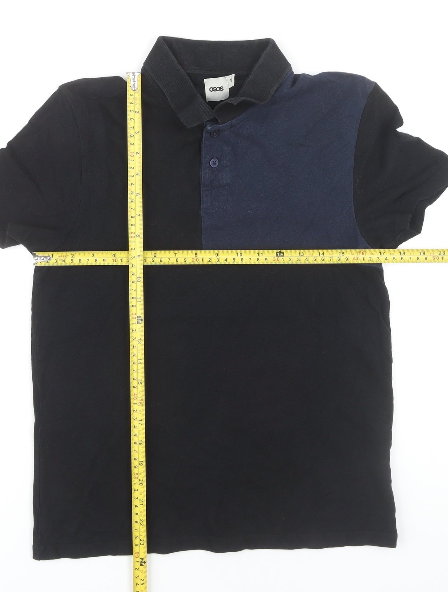 ASOS Men's Black Colourblock Polo Shirt Size M Cotton Short Sleeve
