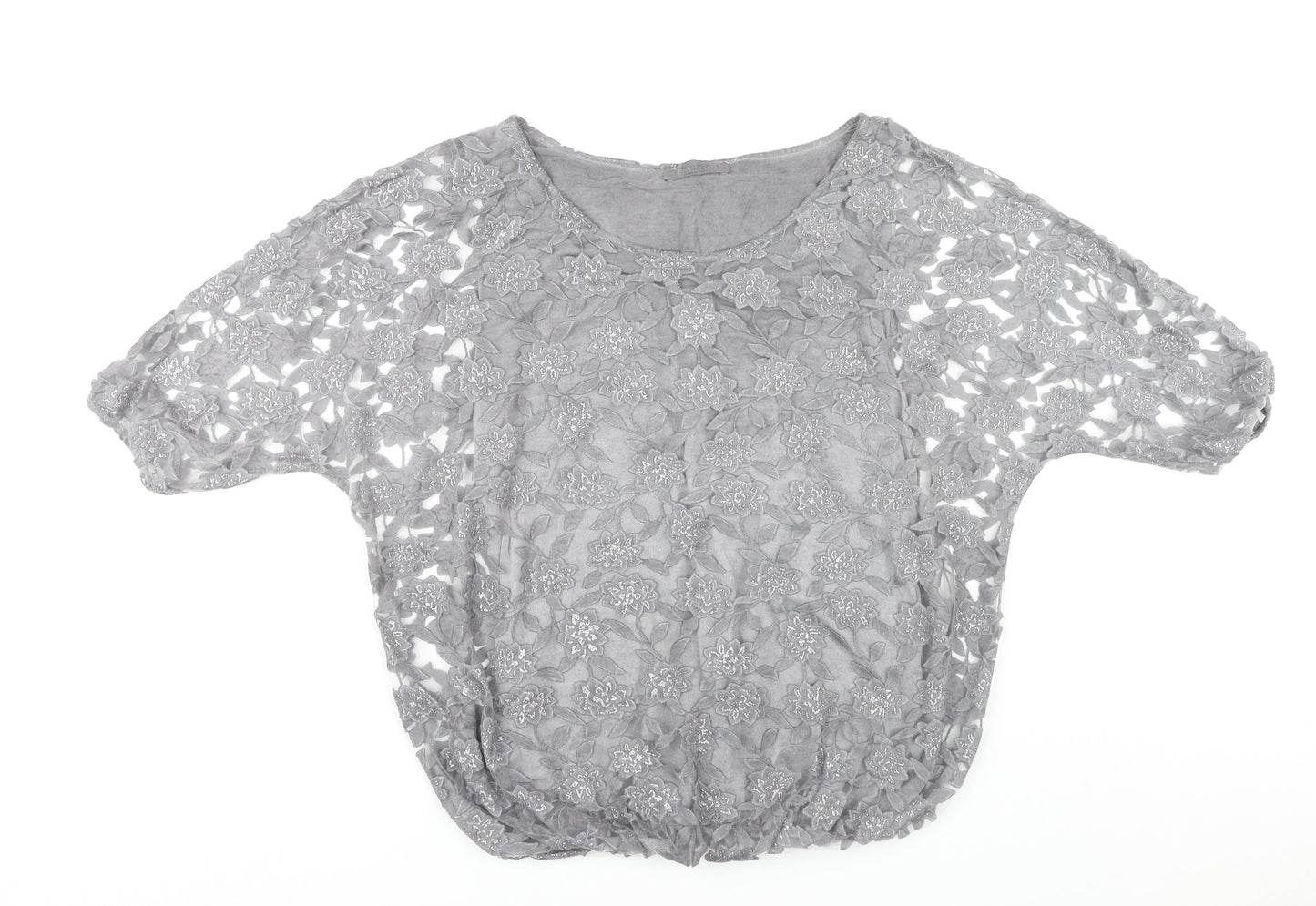 Angela Moda Women’s Grey Floral Lace Tunic Blouse L