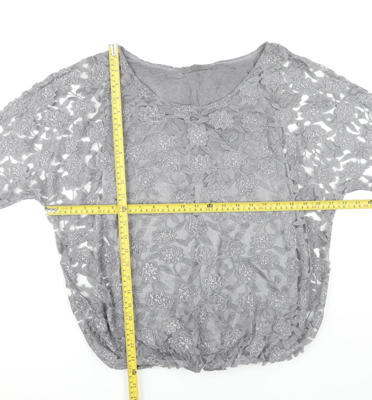 Angela Moda Women’s Grey Floral Lace Tunic Blouse L