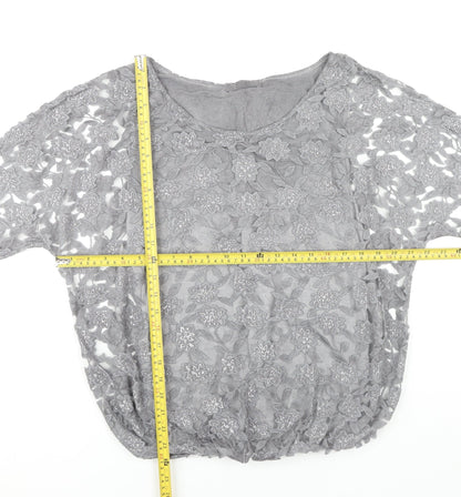 Angela Moda Women’s Grey Floral Lace Tunic Blouse L