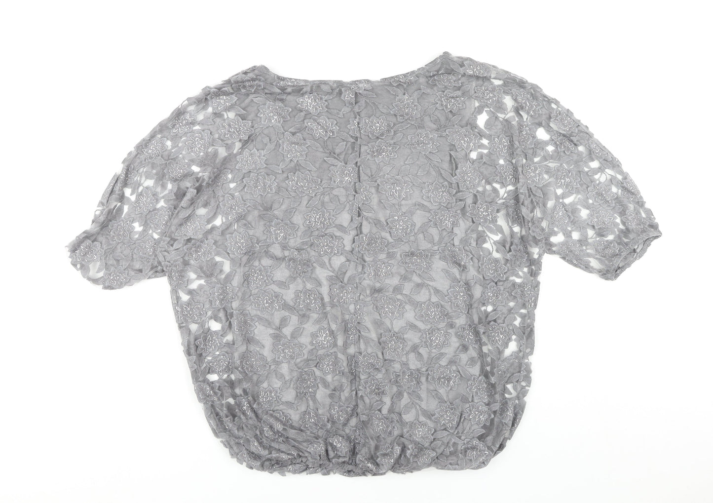 Angela Moda Women’s Grey Floral Lace Tunic Blouse L
