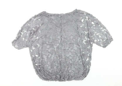 Angela Moda Women’s Grey Floral Lace Tunic Blouse L