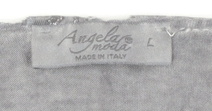 Angela Moda Women’s Grey Floral Lace Tunic Blouse L