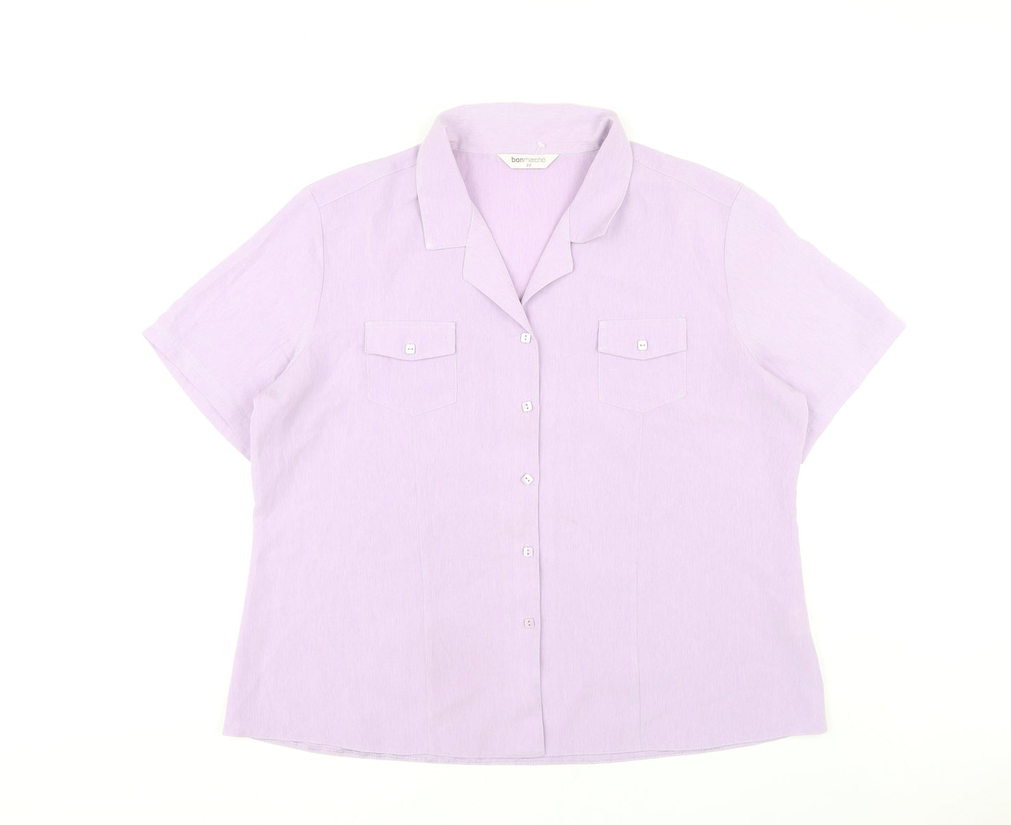 Bonmarché Women’s Purple Button-Up Shirt Size 22 Plus Short Sleeve