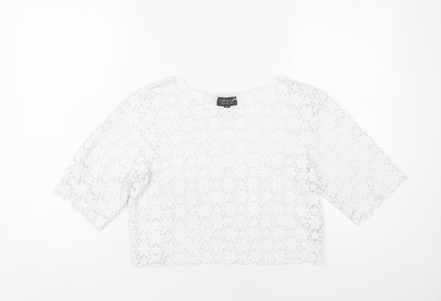 Womens UK Size 8 Topshop White Cropped Blouse