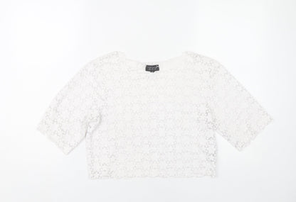 Womens UK Size 8 Topshop White Cropped Blouse