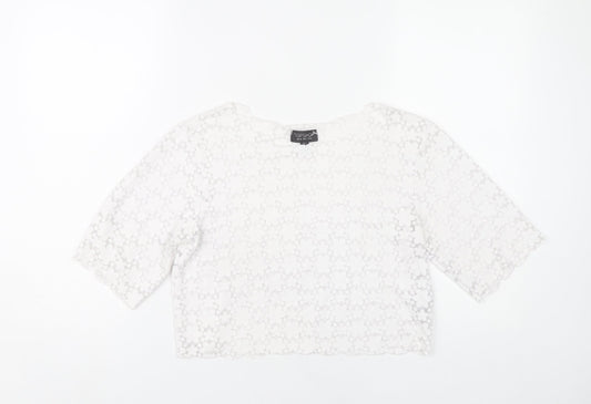 Womens UK Size 8 Topshop White Cropped Blouse