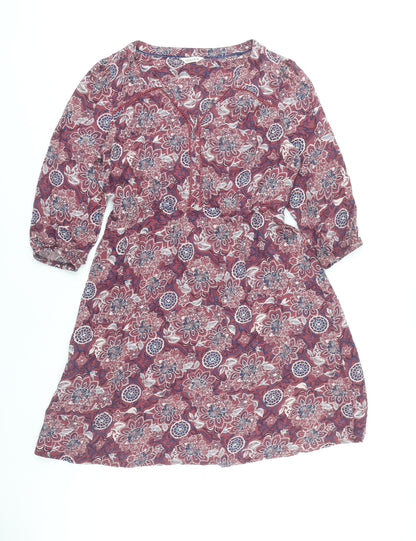 Marks and Spencer Women's Red Floral A-Line Knee Length Dress Size 12