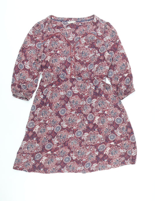 Marks and Spencer Women's Red Floral A-Line Knee Length Dress Size 12