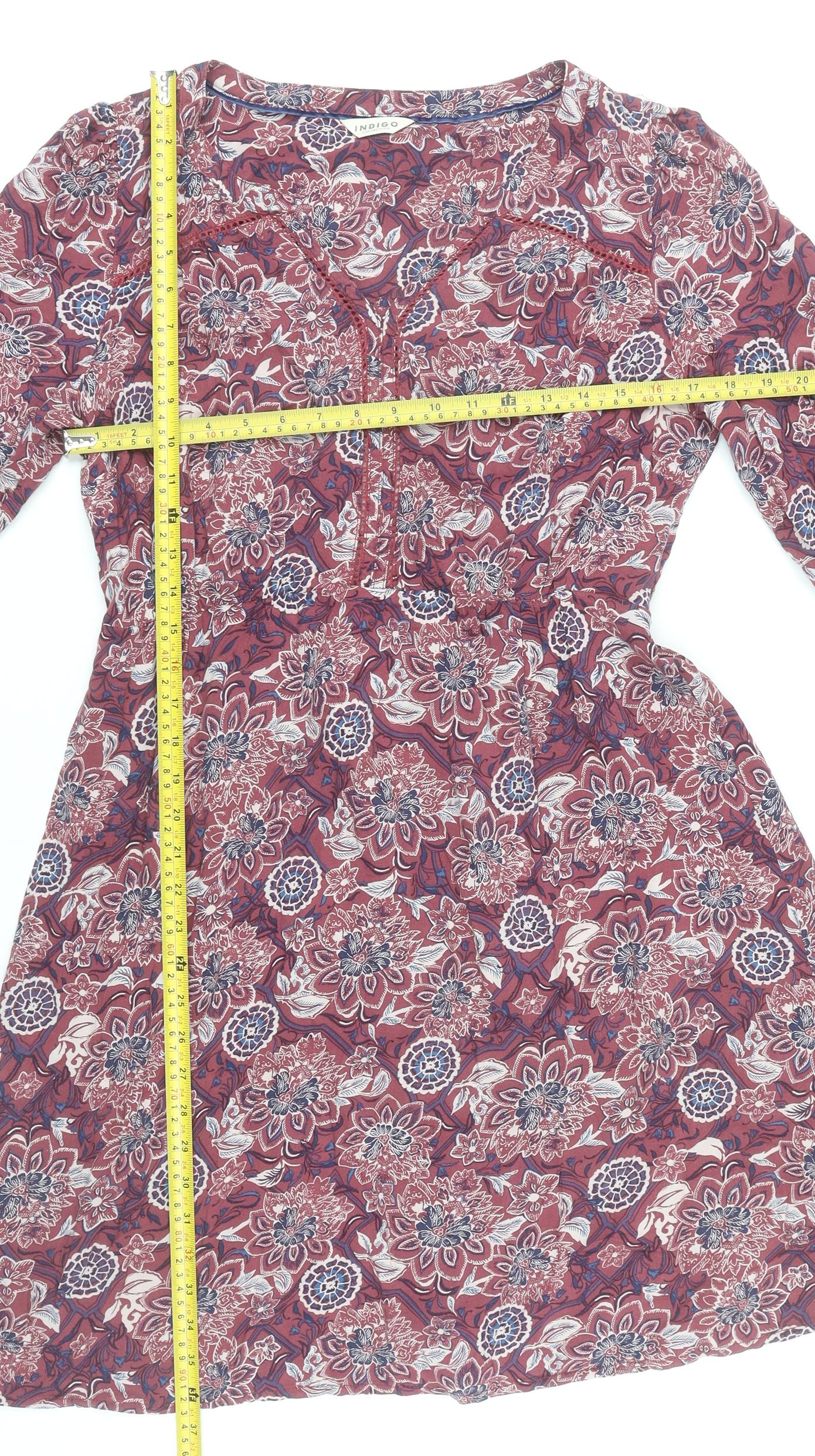 Marks and Spencer Women's Red Floral A-Line Knee Length Dress Size 12