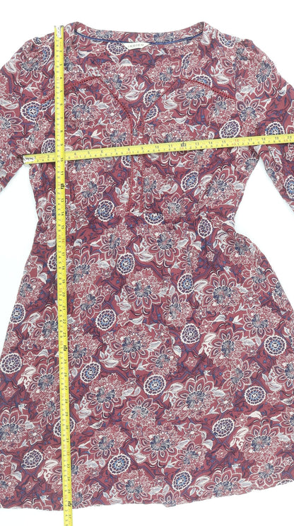 Marks and Spencer Women's Red Floral A-Line Knee Length Dress Size 12
