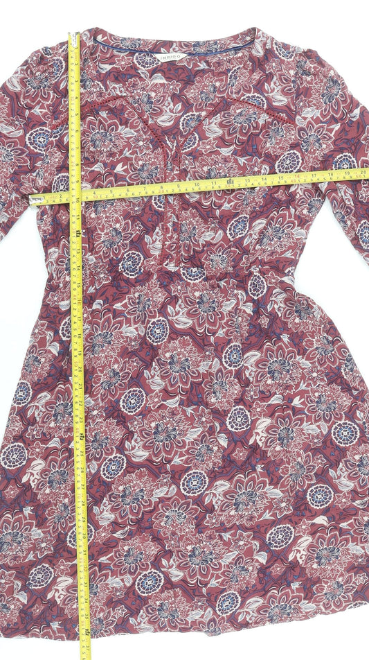 Marks and Spencer Women's Red Floral A-Line Knee Length Dress Size 12