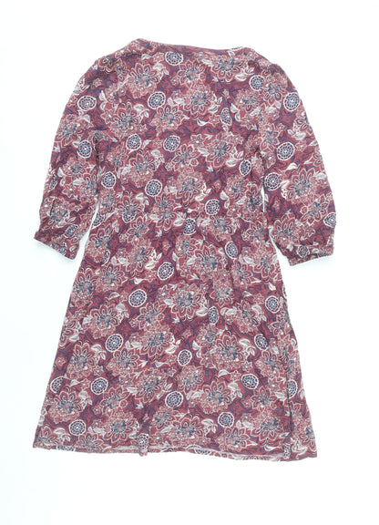 Marks and Spencer Women's Red Floral A-Line Knee Length Dress Size 12