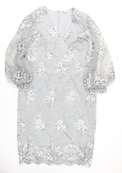 Kaleidoscope Women’s Grey Floral Lace Sheath Dress Size 14