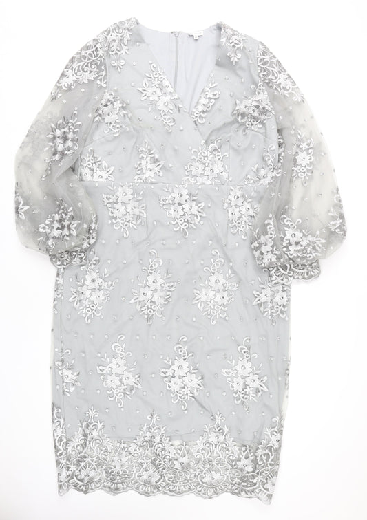 Kaleidoscope Women’s Grey Floral Lace Sheath Dress Size 14