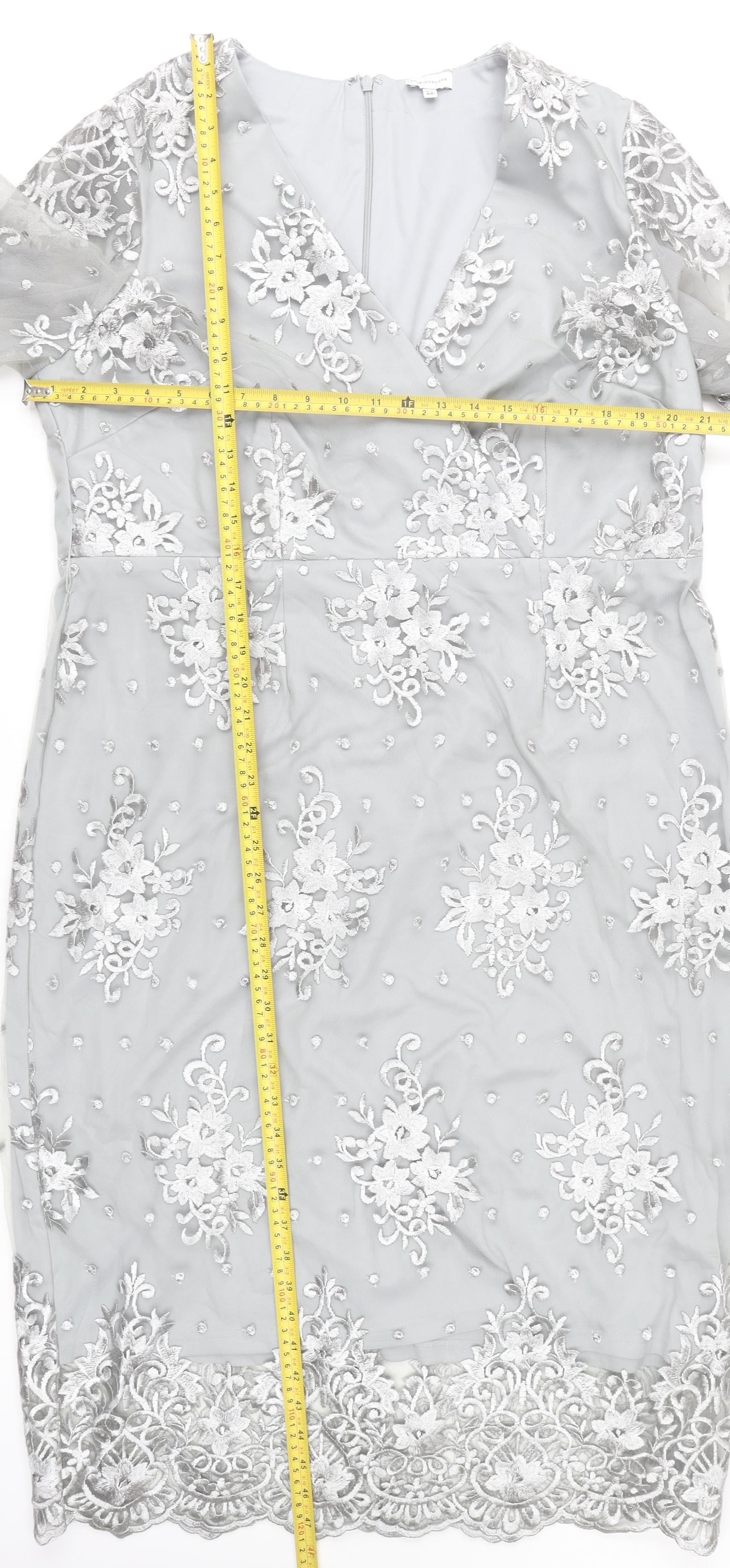 Kaleidoscope Women’s Grey Floral Lace Sheath Dress Size 14