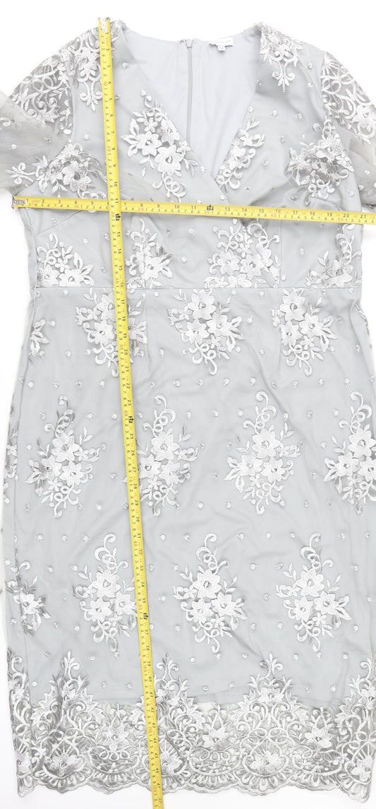 Kaleidoscope Women’s Grey Floral Lace Sheath Dress Size 14