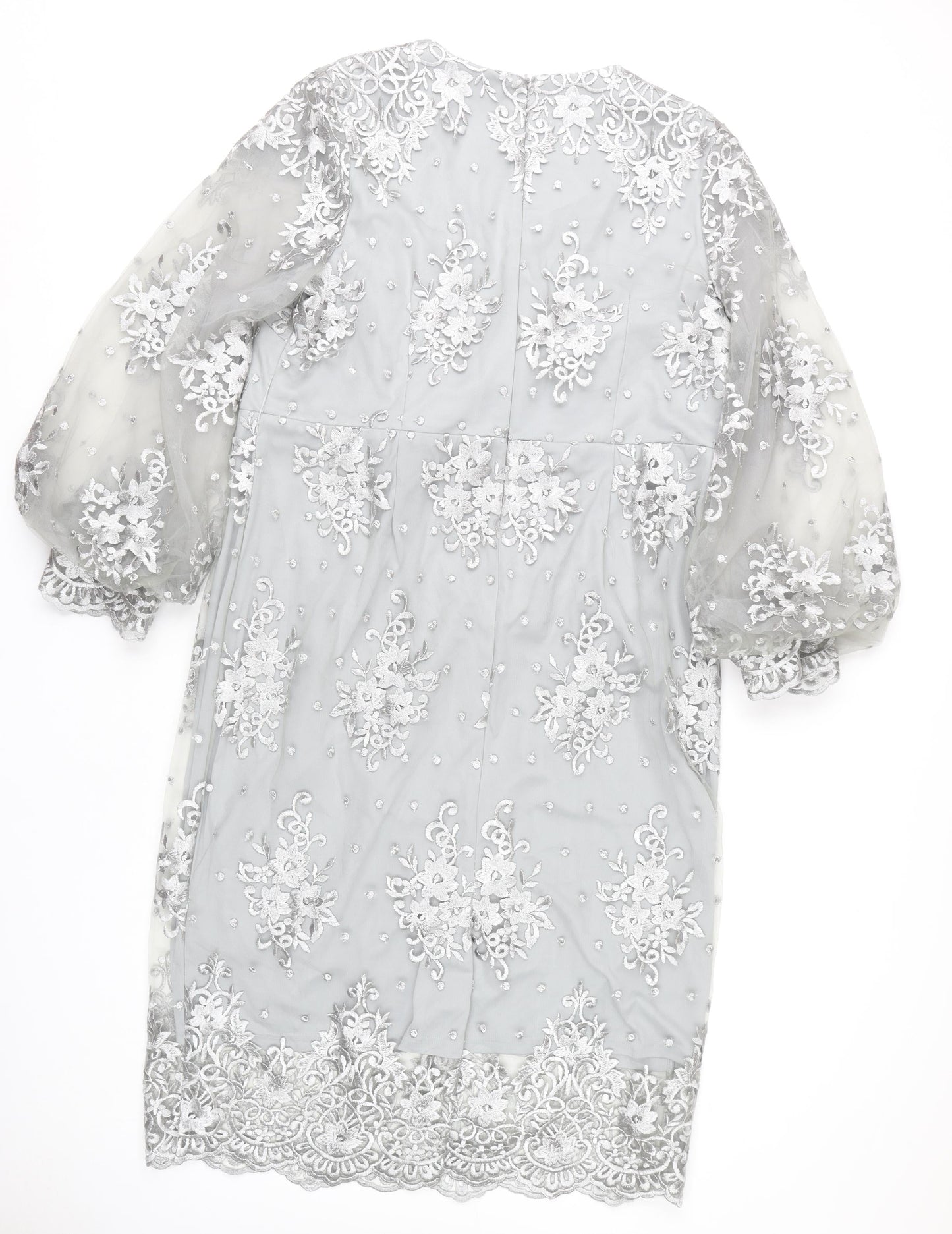 Kaleidoscope Women’s Grey Floral Lace Sheath Dress Size 14