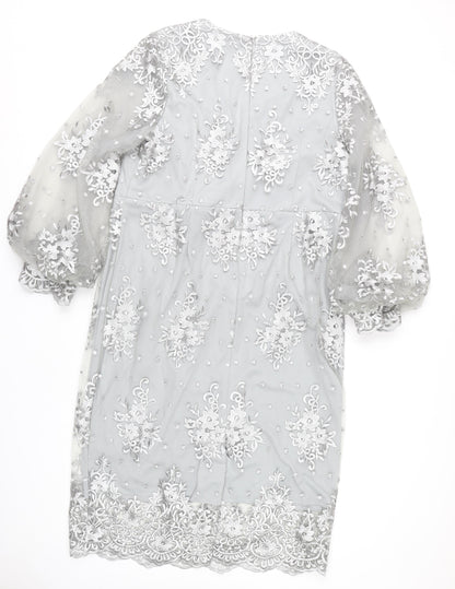 Kaleidoscope Women’s Grey Floral Lace Sheath Dress Size 14
