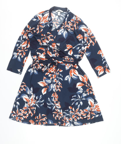 H&M MAMA Women's Multicoloured Floral Wrap Maternity Dress Size 12