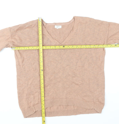 Fat Face Women's Beige V-Neck Cotton Jumper Size 12