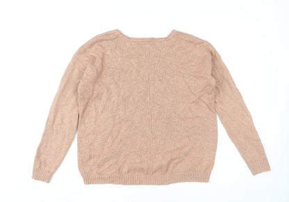 Fat Face Women's Beige V-Neck Cotton Jumper Size 12