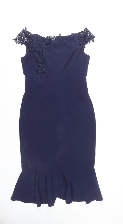 Little Mistress Women’s Blue UK12 Bodycon Lace Off-Shoulder Dress