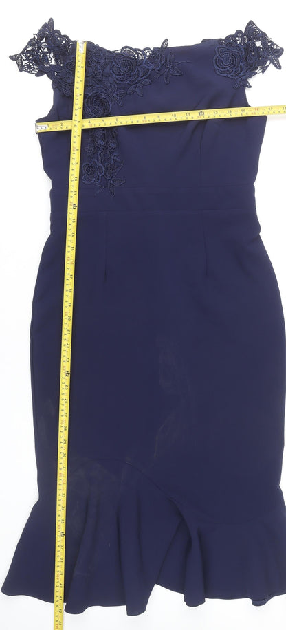 Little Mistress Women’s Blue UK12 Bodycon Lace Off-Shoulder Dress