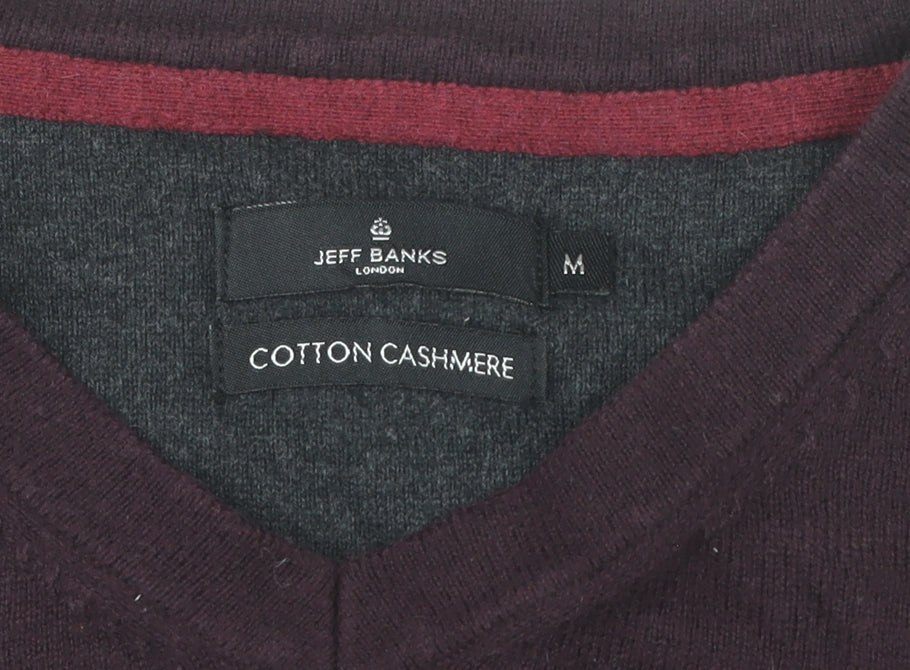 Jeff Banks Men's Purple Cotton Cashmere V-Neck Jumper M