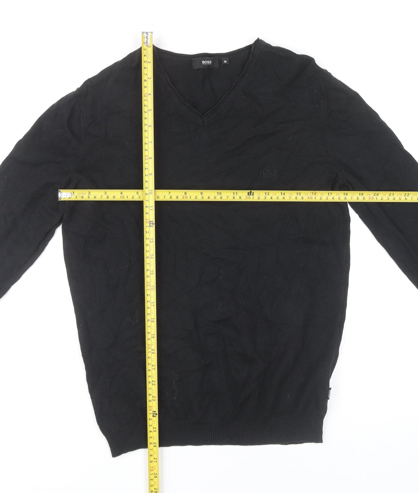 Hugo Boss Men's Black V-Neck Knit Jumper M Cotton Wool Business Casual