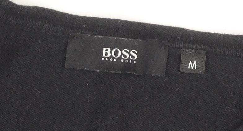Hugo Boss Men's Black V-Neck Knit Jumper M Cotton Wool Business Casual