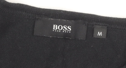 Hugo Boss Men's Black V-Neck Knit Jumper M Cotton Wool Business Casual