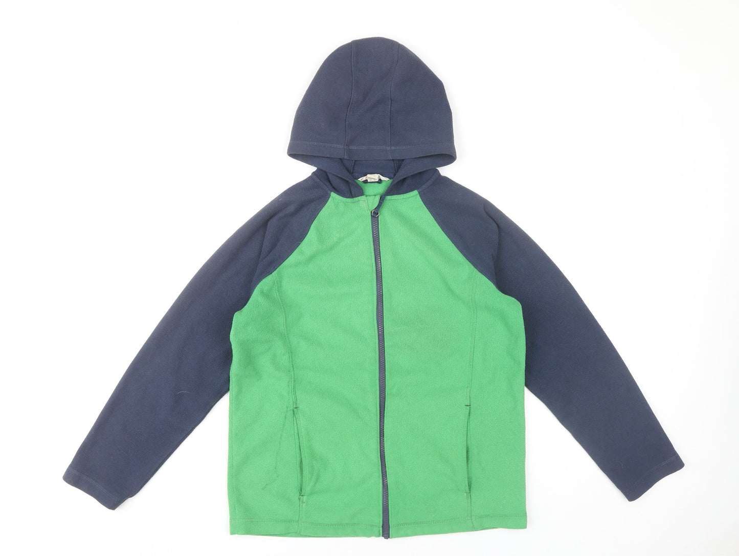 Lands' End Boys Green & Navy Fleece Hooded Full Zip Jacket 8 Years