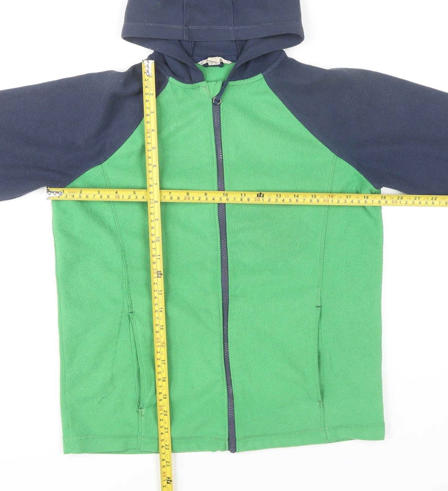Lands' End Boys Green & Navy Fleece Hooded Full Zip Jacket 8 Years