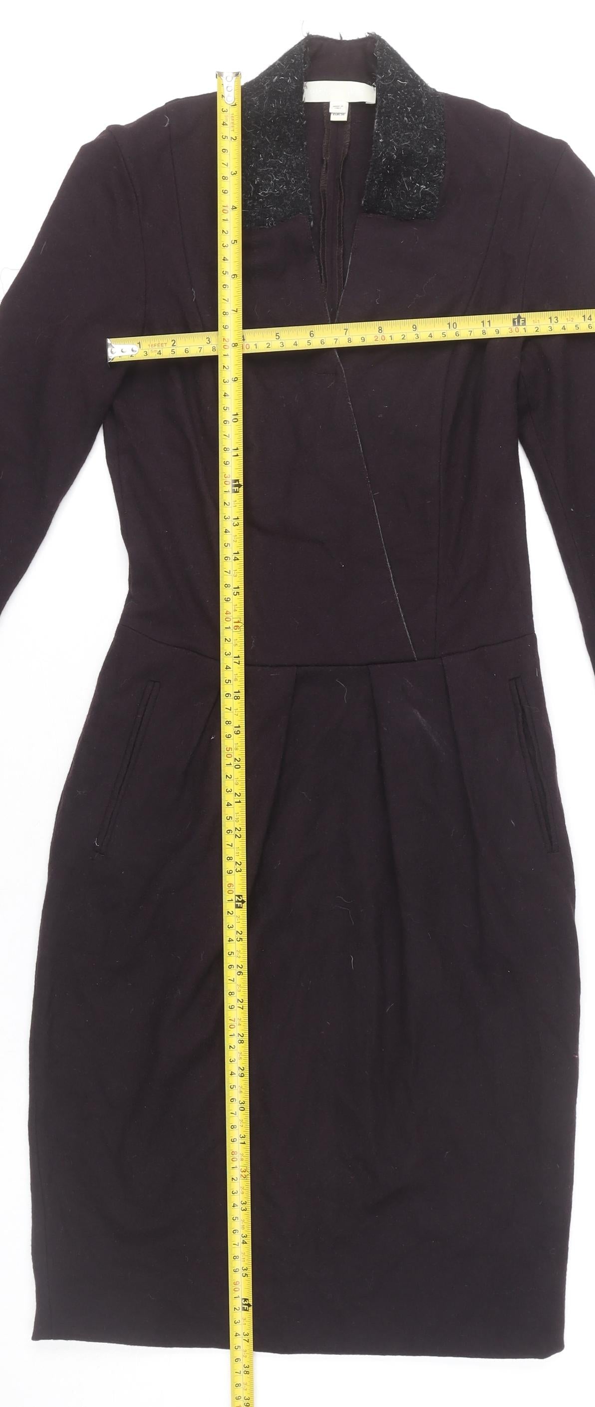 Nicole Farhi Women's Black Wool Cotton Sheath Dress UK 6 Knee Length