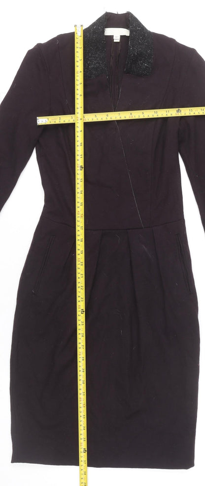 Nicole Farhi Women's Black Wool Cotton Sheath Dress UK 6 Knee Length