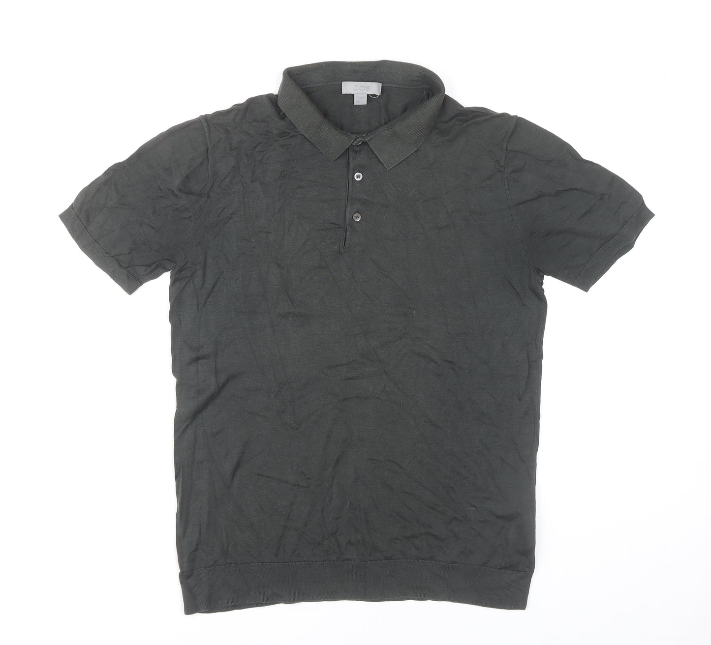COS Men's Black Silk Cotton Short Sleeve Polo Shirt M Regular Fit