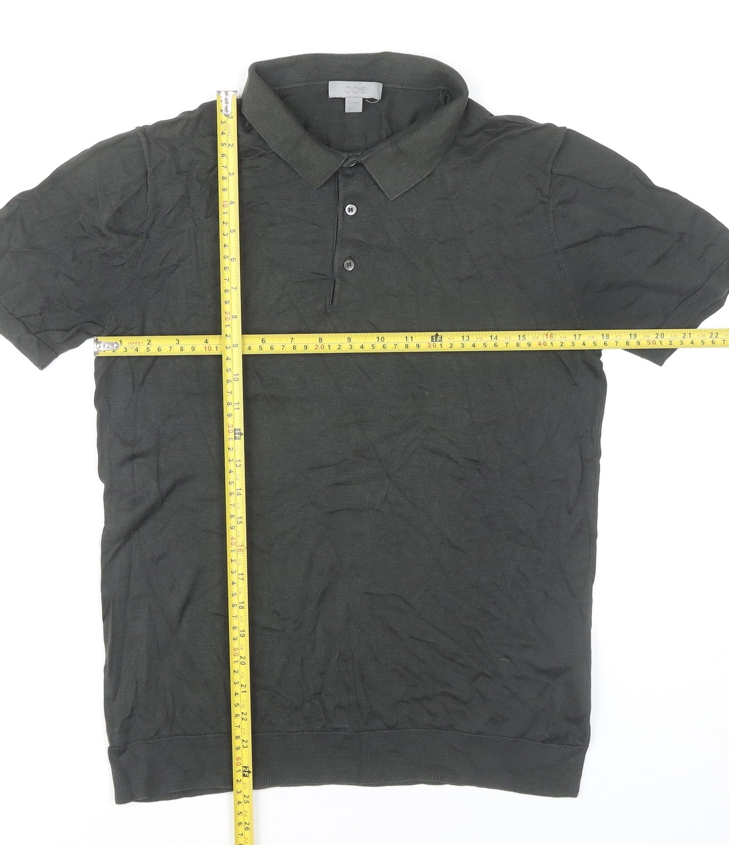COS Men's Black Silk Cotton Short Sleeve Polo Shirt M Regular Fit