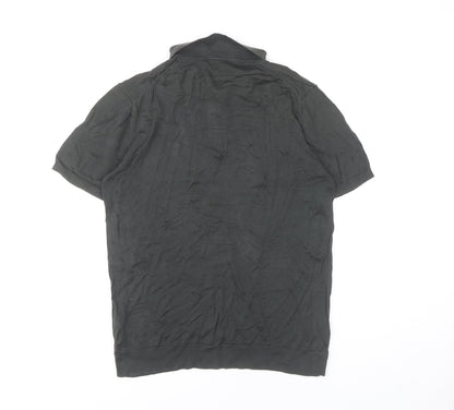 COS Men's Black Silk Cotton Short Sleeve Polo Shirt M Regular Fit