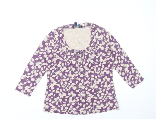 Boden Womens Purple Floral Tunic Blouse Size 14 3/4 Sleeve