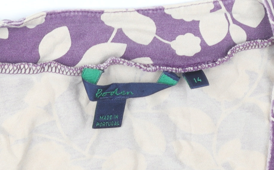 Boden Womens Purple Floral Tunic Blouse Size 14 3/4 Sleeve