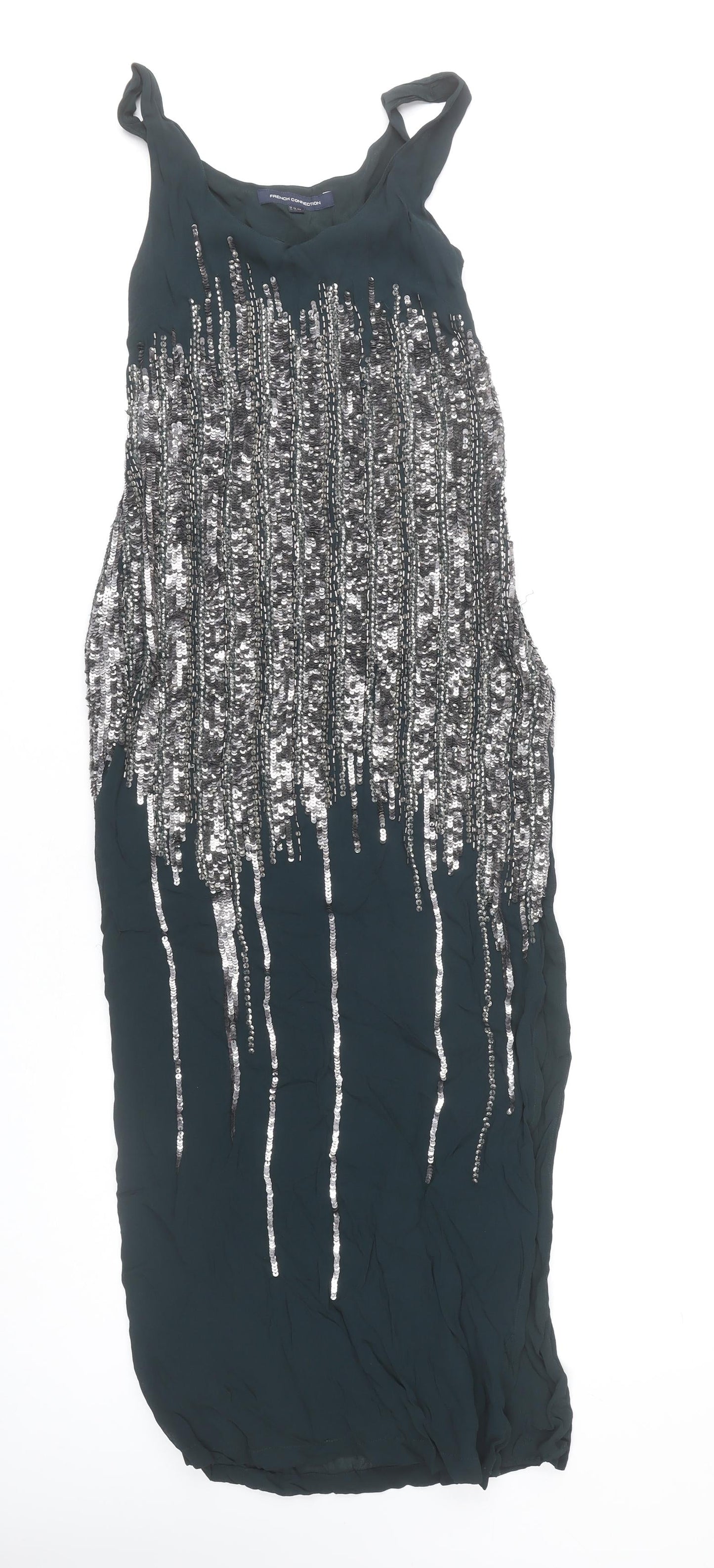 French Connection Women’s Green Sequin Shift Dress UK 10 Party Cocktail