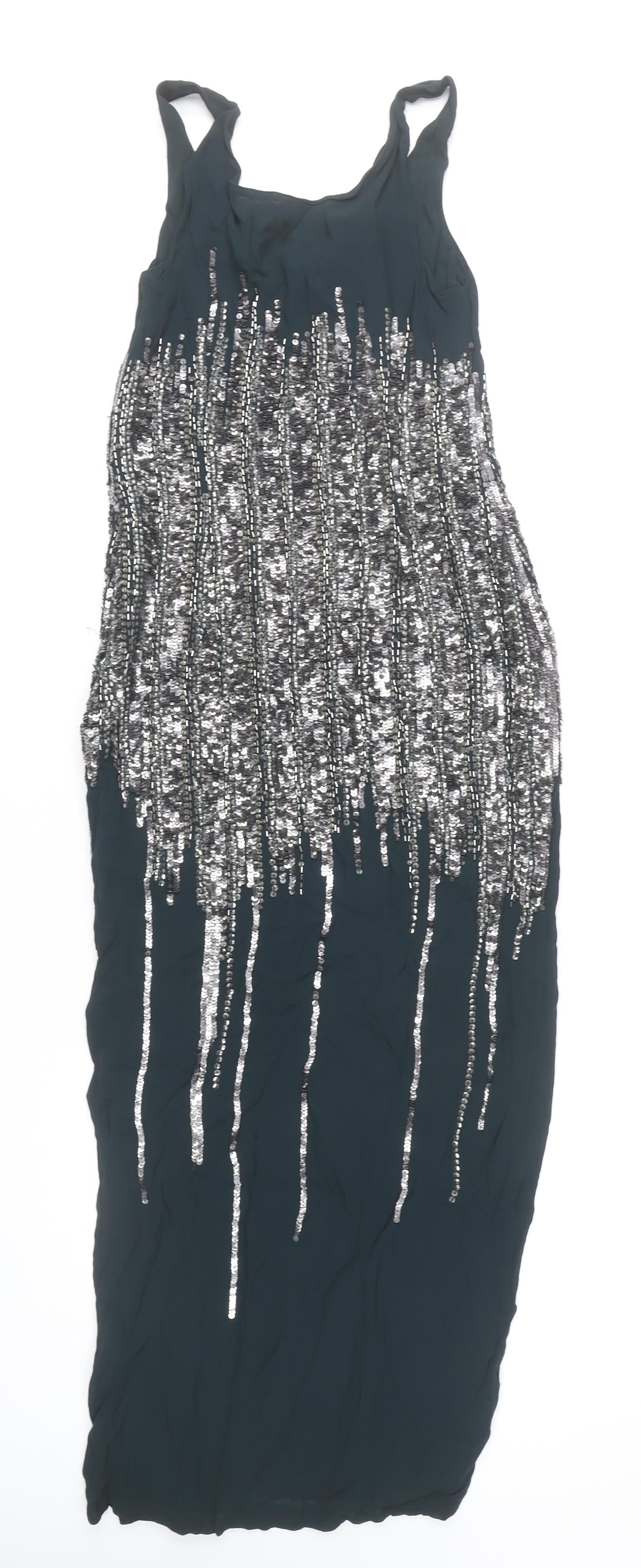 French Connection Women’s Green Sequin Shift Dress UK 10 Party Cocktail
